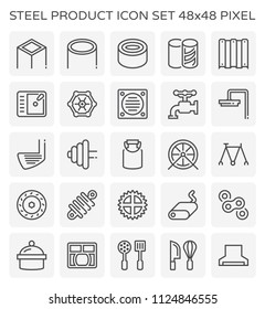 Steel product icon set, 48x48 perfect pixel and editable stroke.
