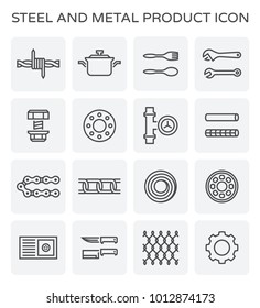 Steel product such as kitchen appliance auto part reinforcement for food construction automotive and other industry work, Product of iron and steel industry, vector illustration icon set design.