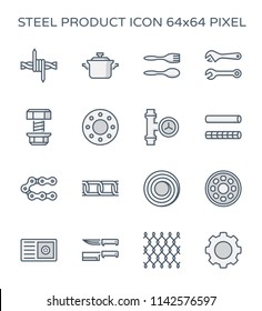 Steel product such as kitchen appliance auto part reinforcement for food construction automotive and other industry work, Product of iron and steel industry, vector illustration icon set design.
