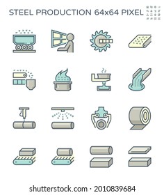 Steel production industry, manufacturing and metallurgy vector icon with mining and machine equipment i.e. production line, furnace, foundry. Include process of smelting, casting and making product.