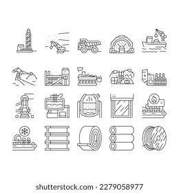 steel production industry metal icons set vector. factory iron, metallurgy industrial manufacturing, equipmen technology, construction steel production industry metal black contour illustrations