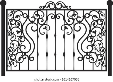 Steel railing panels that include balls, flowers, leaves and rosettes. Aluminum handrail, vector construction. Use these decorative iron cross bars to create a unique window guard or balcony railing. 