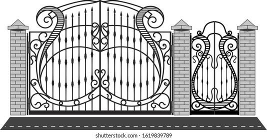 Steel railing panels that include balls, flowers, leaves and rosettes. Aluminum handrail, vector construction. Use these decorative iron cross bars to create a unique window guard or balcony railing. 