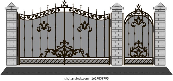 Steel railing panels that include balls, flowers, leaves and rosettes. Aluminum handrail, vector construction. Use these decorative iron cross bars to create a unique window guard or balcony railing. 