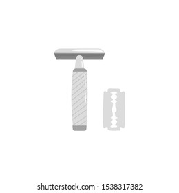 Steel razor and razor blade - Zero Waste element No plastic. Hand drawn vector Illustration isolated on white background