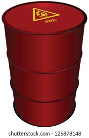 Steel red barrels of flammable waste. Vector illustration.