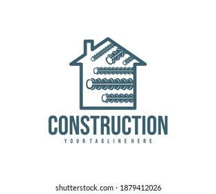 Steel Reinforcement, Metal Industry, Home And Construction, Logo Design. Steel Rebar, Steel Industry, Steel Reinforced Concrete And Repair, Vector Design And Illustration