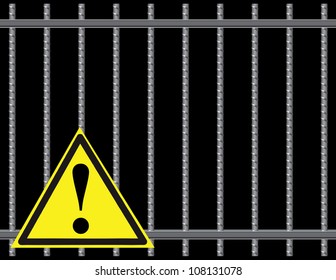 Steel reinforcing rods of the gril, sign attentionl. Vector illustration.