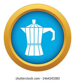 Steel retro coffee pot icon blue vector isolated on white background for any design