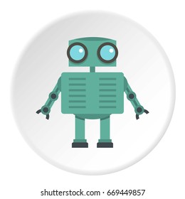 Steel robot icon in flat circle isolated on white background vector illustration for web