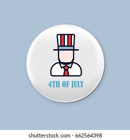 Steel round badge set. Patriotic brooch. 4th of july. Independence Day of America. Realistic mockup.