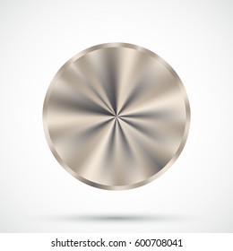 Steel round button. Blank metallic button template. Vector illustration.