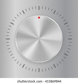 Steel round button on metal background, web icon with metallic frame. Vector illustration