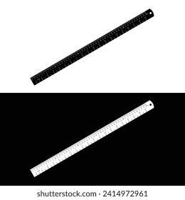 Steel ruler silhouette vector. Work tool icon for web, tag, label, mechanical shop, garage, repair shop, workshop. Symbol for mechanical engineering, carpentry, mechanic, engineer, carpenter