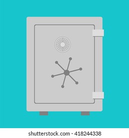Steel safe for cash and currency storage. Vector illustration of secure vault for financial system, banking. Flat style