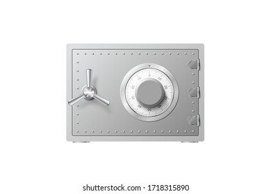 Steel safe with combination lock Isolated on a white background. Armored box. Reliable data protection. Long term savings. Protection of personal information. Vector illustration