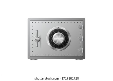 Steel safe with combination lock Isolated on a white background. Armored box. Reliable data protection. Long term savings. Protection of personal information. Vector illustration