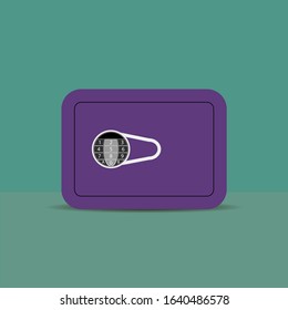Steel safe with number code. Vault isolated, door safe, vector care safe, finance protection boxsafe, illustration bank storage money, safety security box