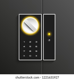 Steel safe pin code entry panel image. Armored box background. Door safe bank vault combination lock. Reliable Data Protection. Long-term savings. Deposit box safe icon.Protection personal information