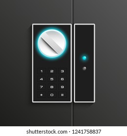 Steel safe pin code entry panel image. Armored box background. Door safe bank vault combination lock. Reliable Data Protection. Long-term savings. Deposit box safe icon.Protection personal information