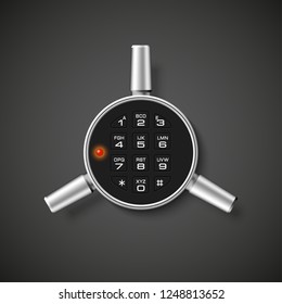 Steel safe pin code entry panel image. Armored box background. Door safe bank vault combination lock. Reliable Data Protection. Long-term savings. Deposit box safe icon.Protection personal information