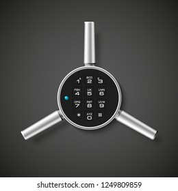 Steel safe pin code entry panel image. Armored box background. Door safe bank vault combination lock. Reliable Data Protection. Long-term savings. Deposit box safe icon.Protection personal information