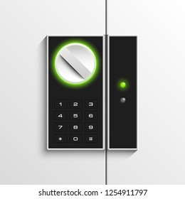 Steel safe pin code entry panel image. Armored box background. Door safe bank vault combination lock. Reliable Data Protection. Long-term savings. Deposit box safe icon.Protection personal information