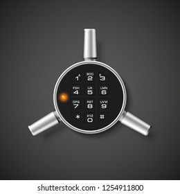 Steel safe pin code entry panel image. Armored box background. Door safe bank vault combination lock. Reliable Data Protection. Long-term savings. Deposit box safe icon.Protection personal information