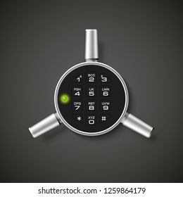 Steel safe pin code entry panel image. Armored box background. Door safe bank vault combination lock. Reliable Data Protection. Long-term savings. Deposit box safe icon.Protection personal information