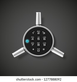 Steel safe pin code entry panel image. Armored box background. Door safe bank vault combination lock. Reliable Data Protection. Long-term savings. Deposit box safe icon.Protection personal information