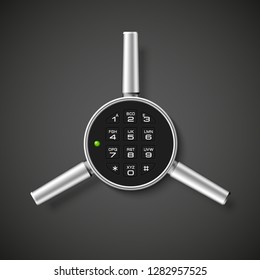 Steel safe pin code entry panel image. Armored box background. Door safe bank vault combination lock. Reliable Data Protection. Long-term savings. Deposit box safe icon.Protection personal information