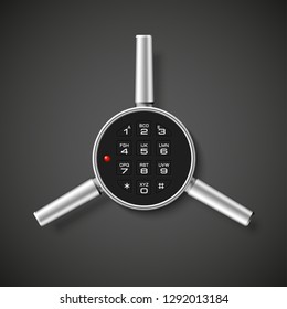 Steel safe pin code entry panel image. Armored box background. Door safe bank vault combination lock. Reliable Data Protection. Long-term savings. Deposit box safe icon.Protection personal information