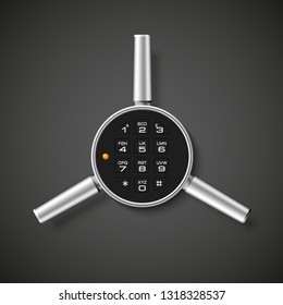 Steel safe pin code entry panel image. Armored box background. Door safe bank vault combination lock. Reliable Data Protection. Long-term savings. Deposit box safe icon.Protection personal information