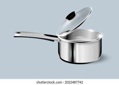 Steel saucepan with a handle. Vector illustration template ready for your design.