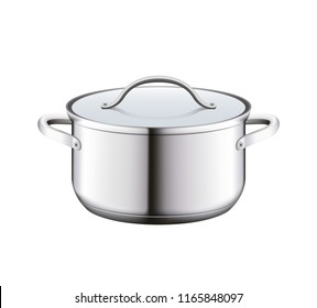 Steel saucepan on a white background. Vector illustration template ready for your design. EPS10.