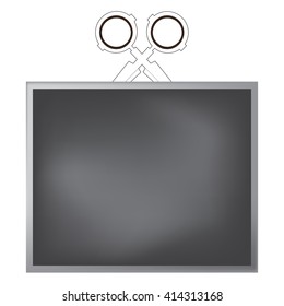 steel scissor and wooden frame of black board design for input message, vector illustration