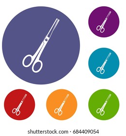 Steel scissors icons set