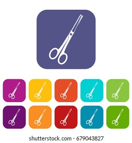 Steel scissors icons set vector illustration in flat style In colors red, blue, green and other