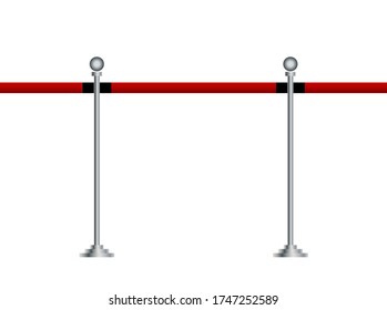 Steel seamless barricade with red band isolated on white background, stop security zone barrier used in theater premiere, gala festival celebration, party, museum exhibition, vector illustration