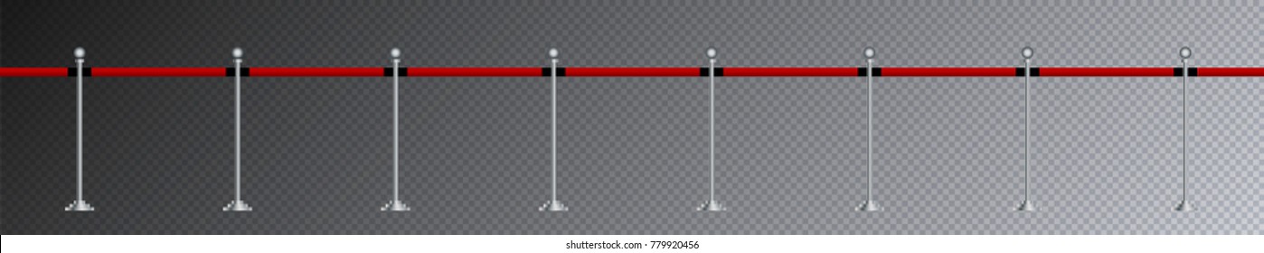 Steel seamless barricade with red band isolated on transparent background, stop security zone barrier used in theater premiere, gala festival celebration, party, museum exhibition, vector illustration