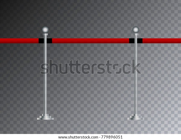 Steel seamless barricade with red band\
isolated on transparent background, stop security zone barrier used\
in theater premiere, gala festival celebration, party, museum\
exhibition, vector\
illustration