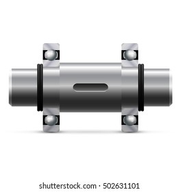 Steel shaft with bearings and rubber gaskets. Vector illustration.