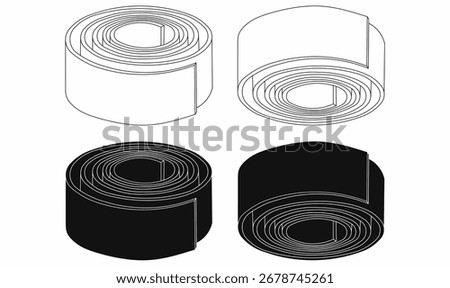 Steel sheet roll icon set in outline, solid, and silhouette style. Industrial coil symbol for factory, construction, manufacturing, and metal industry design