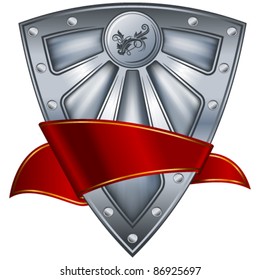 Steel shield with red ribbon