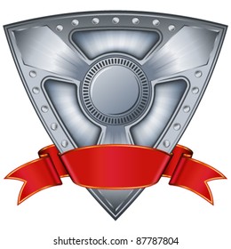 Steel shield with red ribbon
