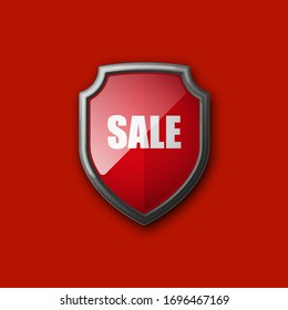 Steel shield with text sale icon. Safeguard Protect metal shield sign. Vector illustration