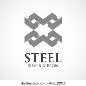 Steel of silver ribbon abstract vector and logo design or template line business icon of company identity symbol concept