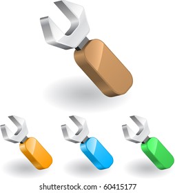 Steel spanner with handles different colors. Vector.