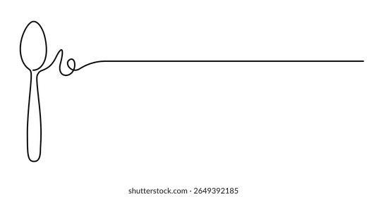  steel spoon continuous one line drawing, Soup Spoon continuous one line drawing minimalism design, Spoon fork place mat one line drawing continuous, Single one line drawing spoon. Tableware concept.