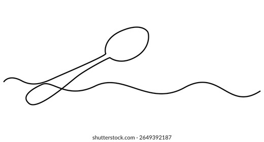  steel spoon continuous one line drawing, Soup Spoon continuous one line drawing minimalism design, Spoon fork place mat one line drawing continuous, Single one line drawing spoon. Tableware concept.